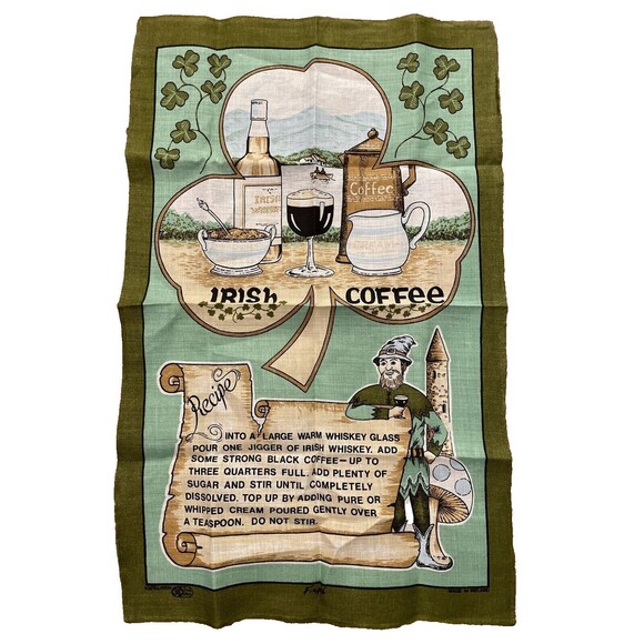 Fingal Irish Linen Irish Coffee Green Tea Towel Wall Hanging 19X30 In - Picture 1 of 12